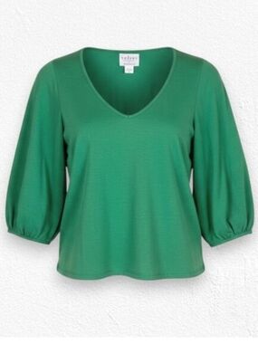 Velvet by Graham & Spencer Emerald V-Neck Balloon Sleeve Top
